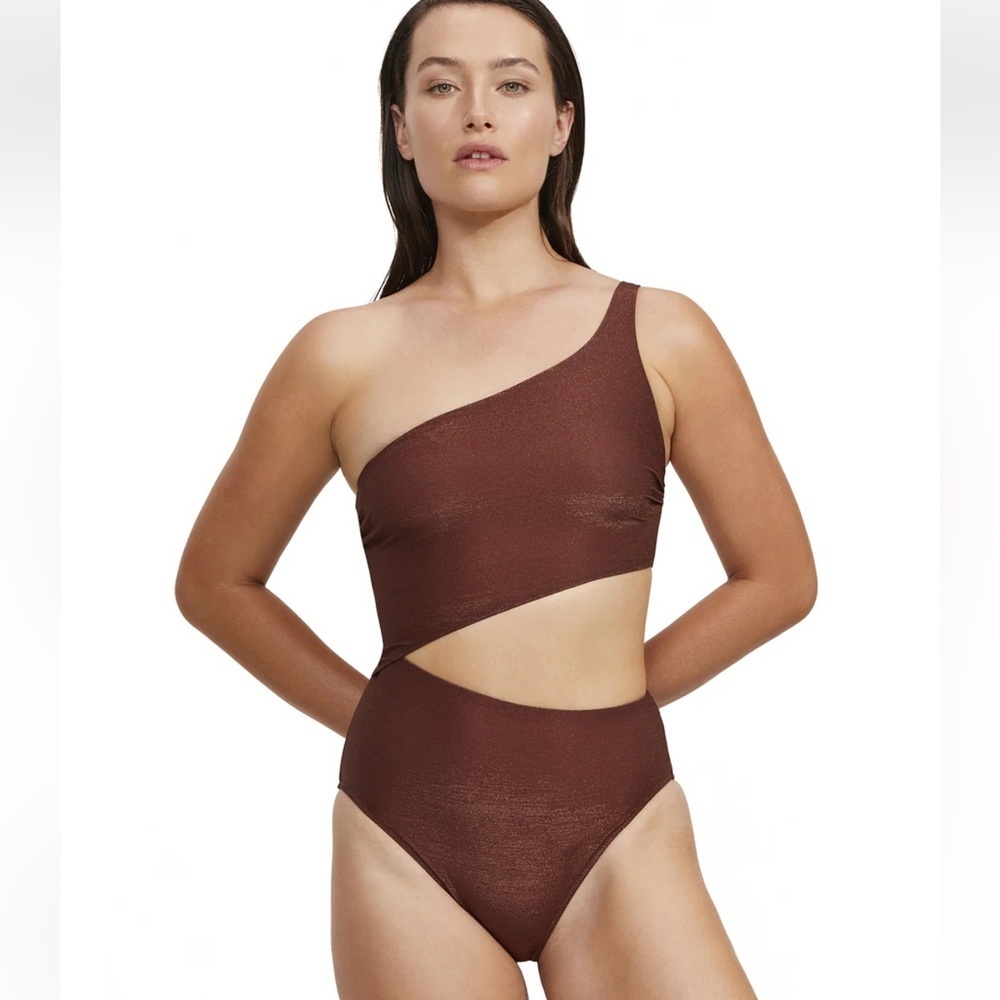 Gottex GOTTEX LUMA HIGH END ONE SHOULDER CUT OUT ONE PIECE Bronze 10 NWT